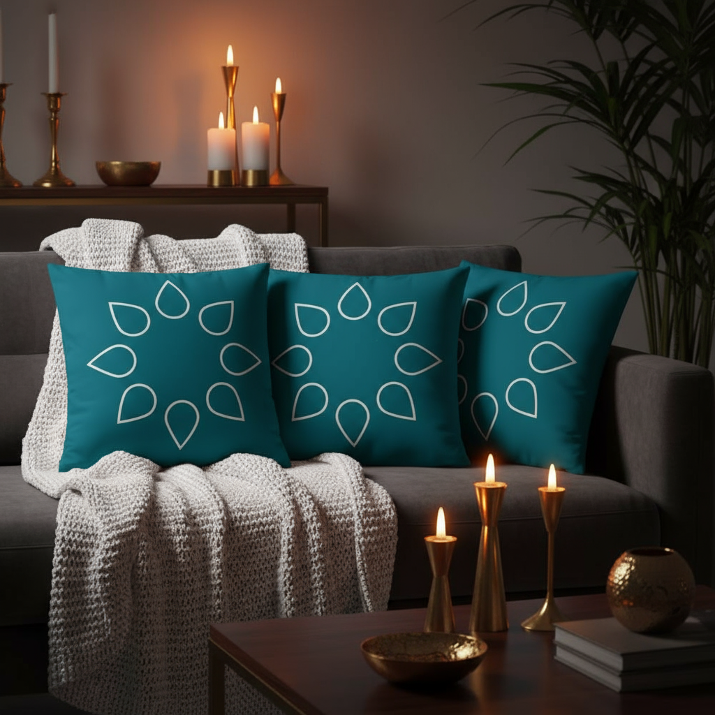 Teal and White Decorative Throw Pillow 22x22” – Modern Accent Cushion for Living Room Sofa, Bedroom, or Office Decor