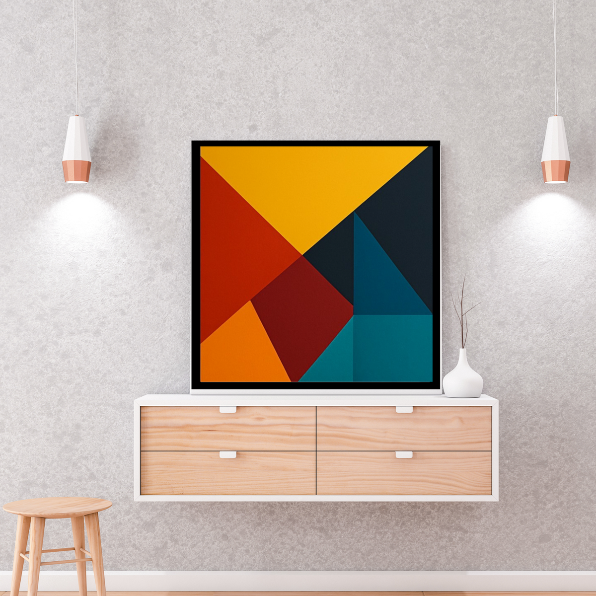 Multicolored Abstract Square Wall Art — 20x20, 24x24, 36x36 Inches (Blue, Red, Yellow, Orange)