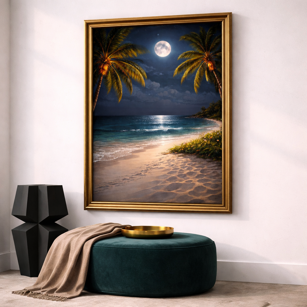 Moonlight Ocean Wall Art Set – Blue Coastal Night Landscape Printable – Serene Beach Digital Download (11x14, 16x20, 18x24, 24x36)