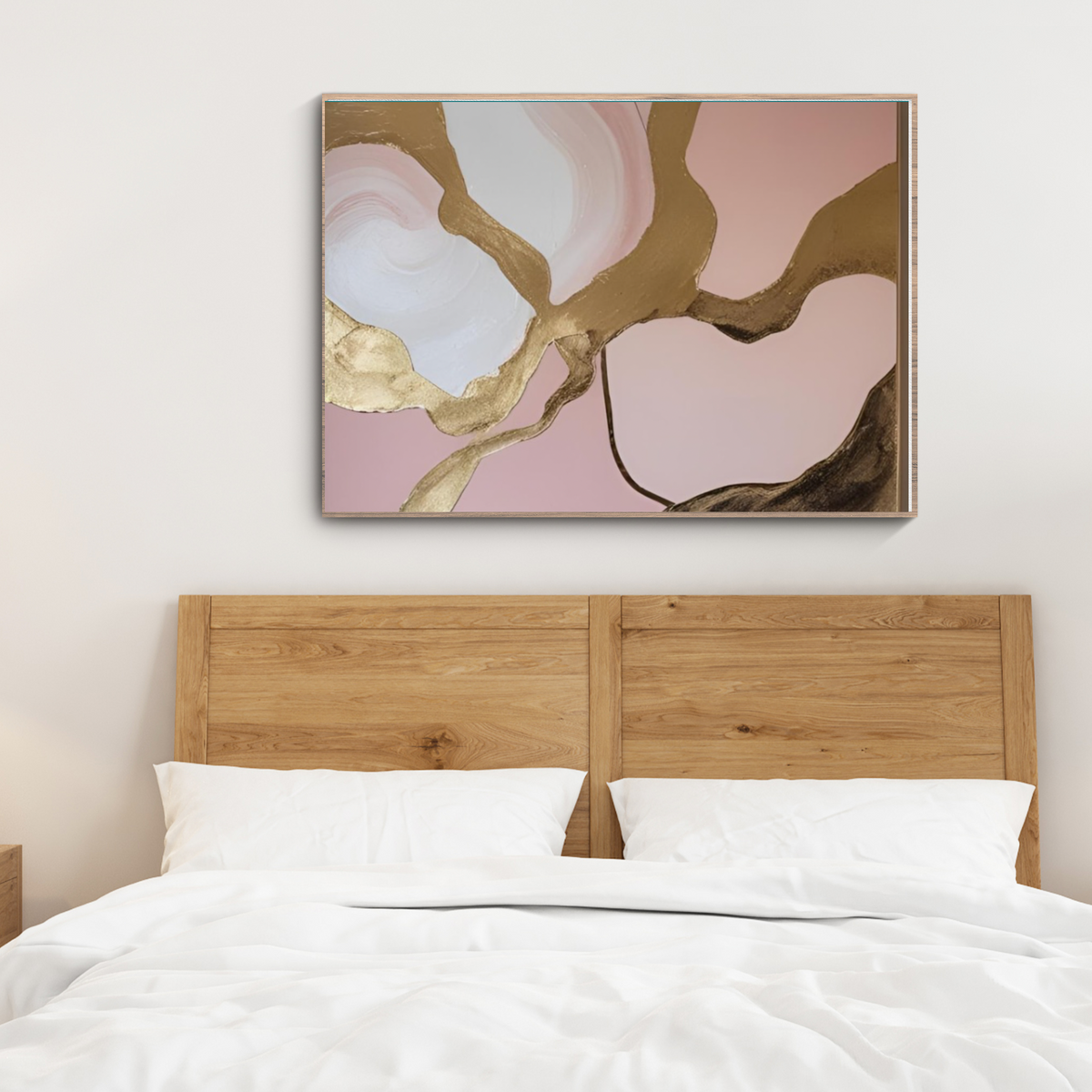 Elegant Marble Wall Art – Pink, Gold & White Abstract Print (Landscape Digital Download, 3 Sizes)