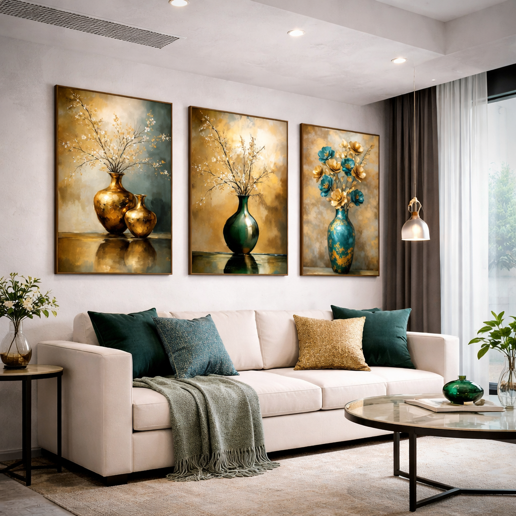 Gold and Emerald Vase Wall Art Set – Luxury Botanical Printable Decor – Modern Glam Digital Download (11x14, 16x20, 18x24, 24x36)