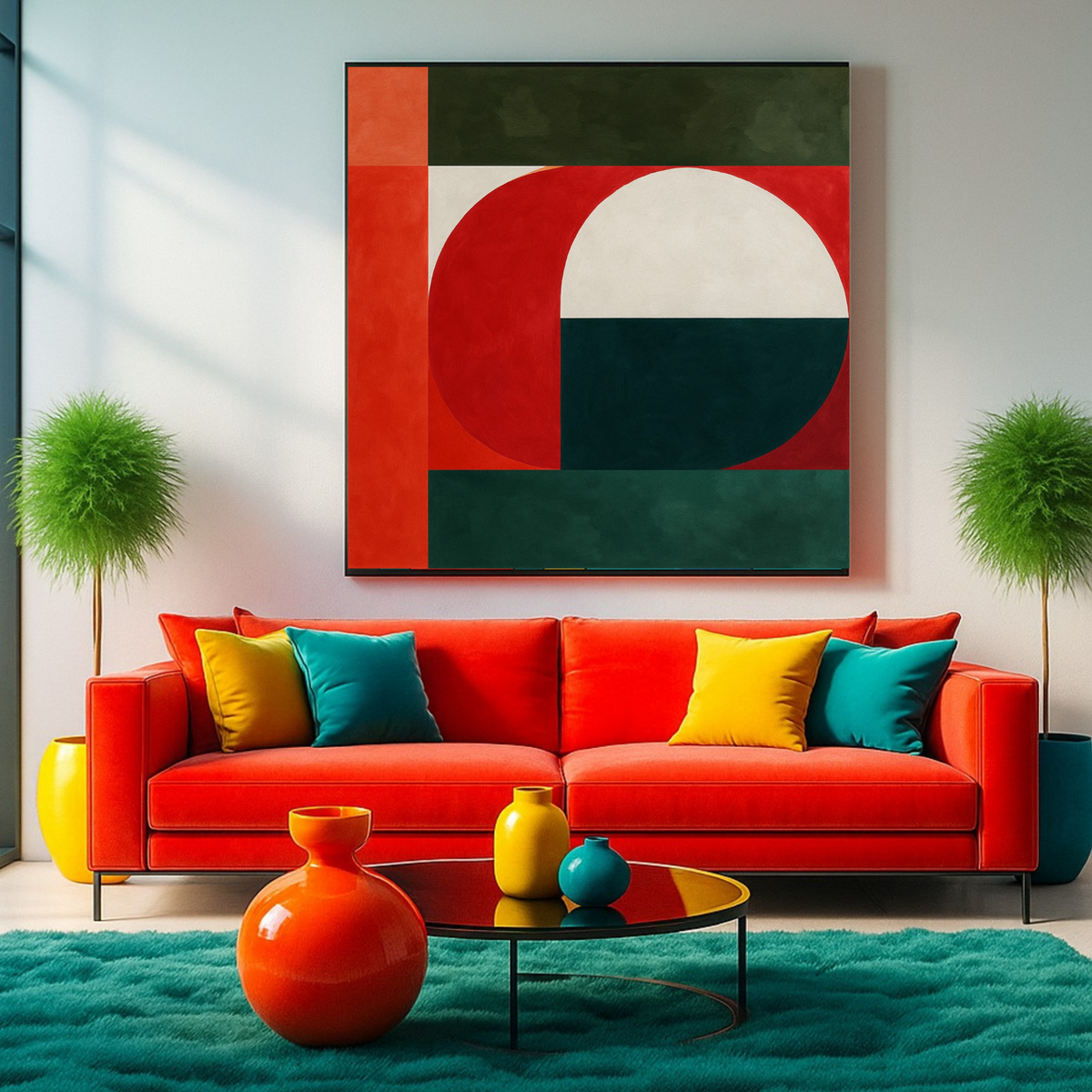 Abstract Square Wall Art | White, Black, Orange, Red & Green | Digital Download (20x20, 24x24, 36x36)