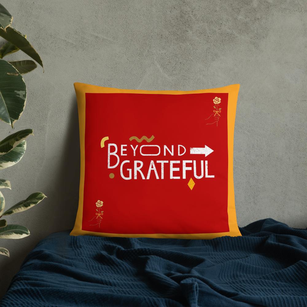 Beyond Grateful Throw Pillow – Thanksgiving Decorative Cushion (18x18, Orange & Red)