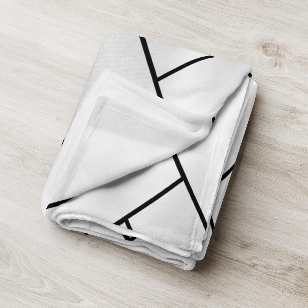 Minimalist White Zigzag Throw Blanket – 50x60” Soft Fleece with Subtle Blue Shadows