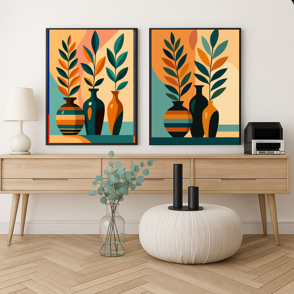 Botanical Flower Wall Art Set of 3 – Digital Download | Vase Art Prints in 3 Sizes (16x20, 18x24, 24x36”)