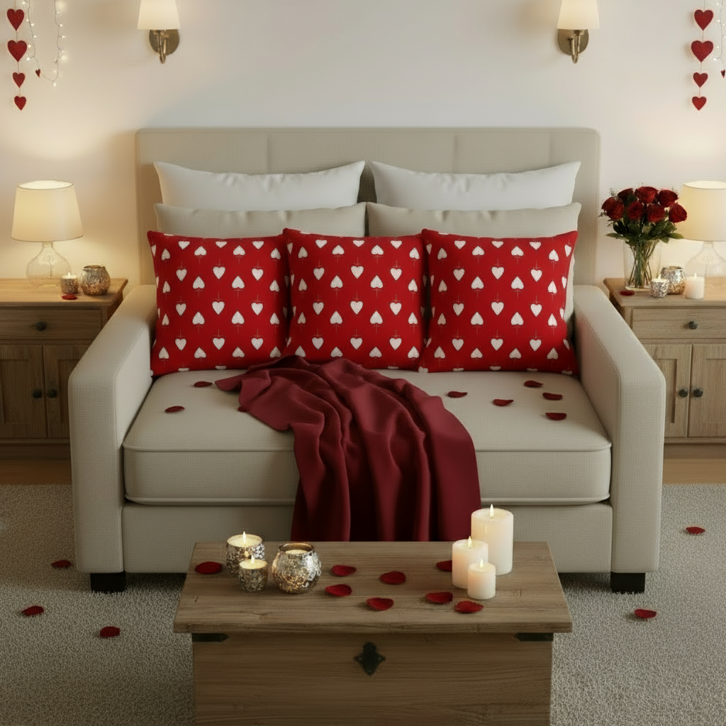 Valentine’s Throw Pillow – Red and White Decorative Cushion for Bedroom, Living Room & Valentine’s Day Gift, 18x18 & 22x22 in