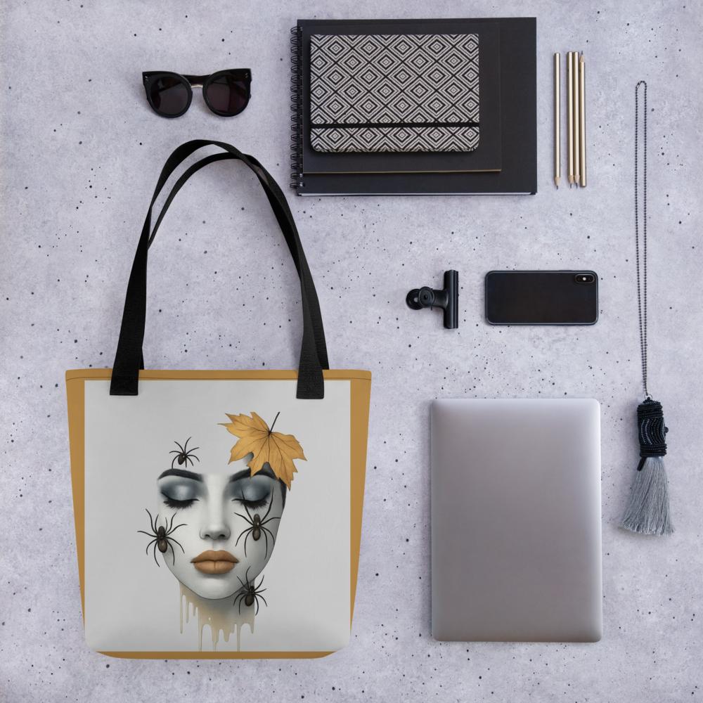 Gray & Brown Halloween Tote Bag – 15”x15” Spooky-Chic Fall Fashion Accessory