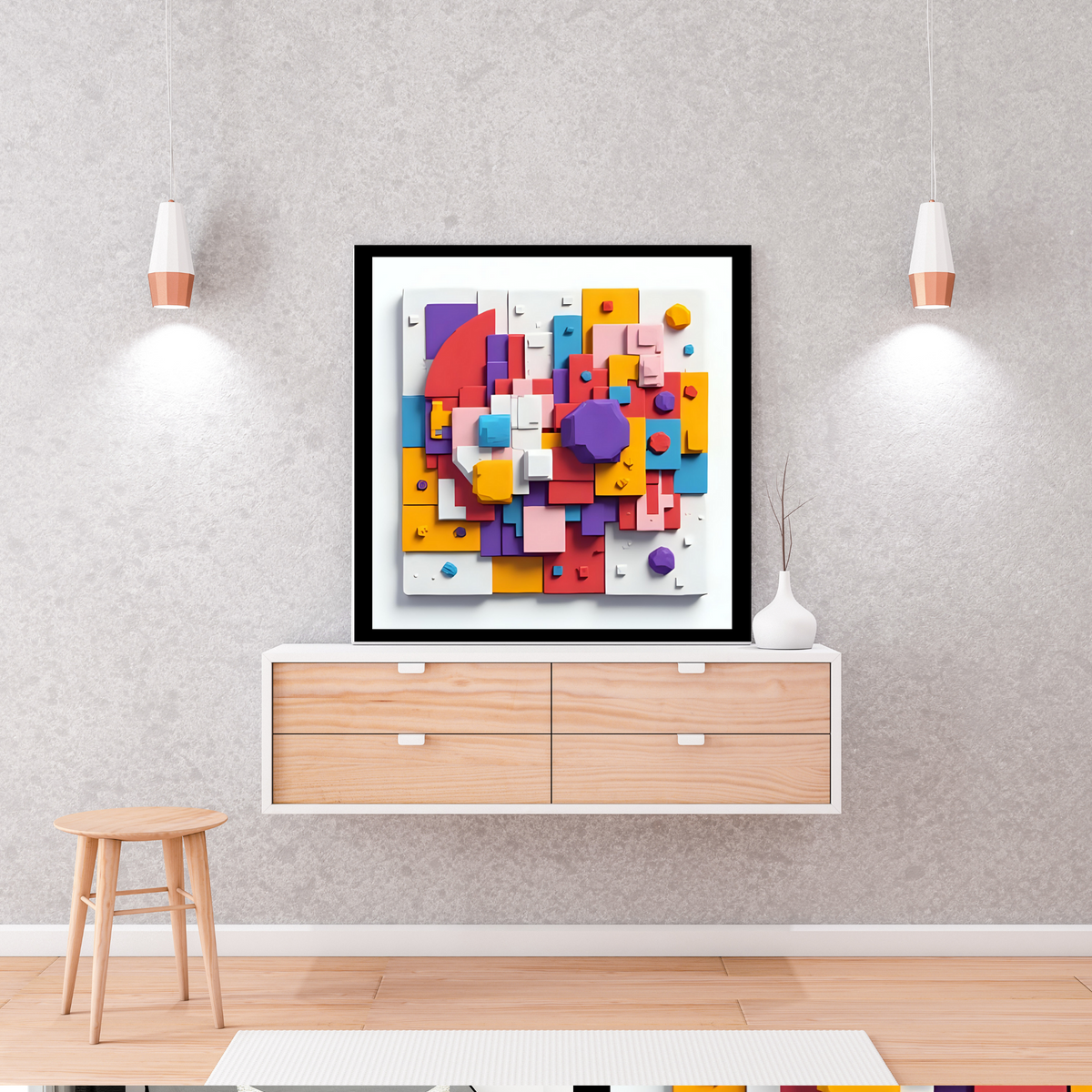 Multicolored Abstract Wall Art – Expressive Chaos on White (1 Digital Print – 16x16, 20x20, 24x24 in)