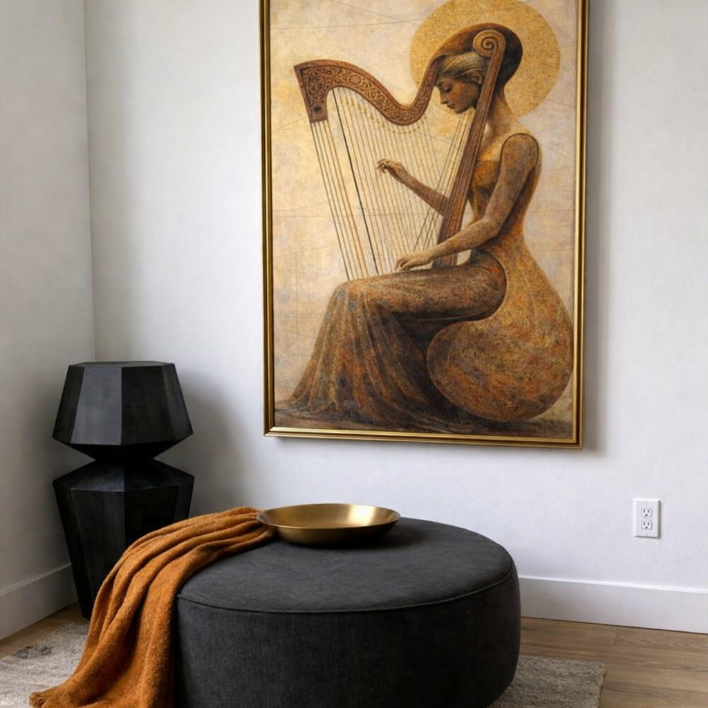Elegant Musician Wall Art Set – Violin & Harp Artwork – Warm Neutral Bedroom Decor – Digital Download Printable Art (Set of 2)