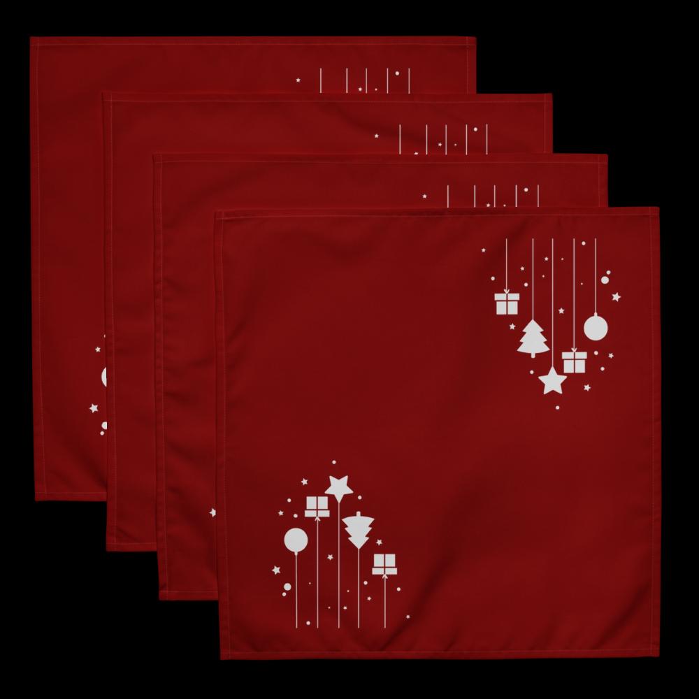 Cloth Napkin Set with White Christmas Accents (4) — 20 x 20 in Reusable Holiday Table Linens