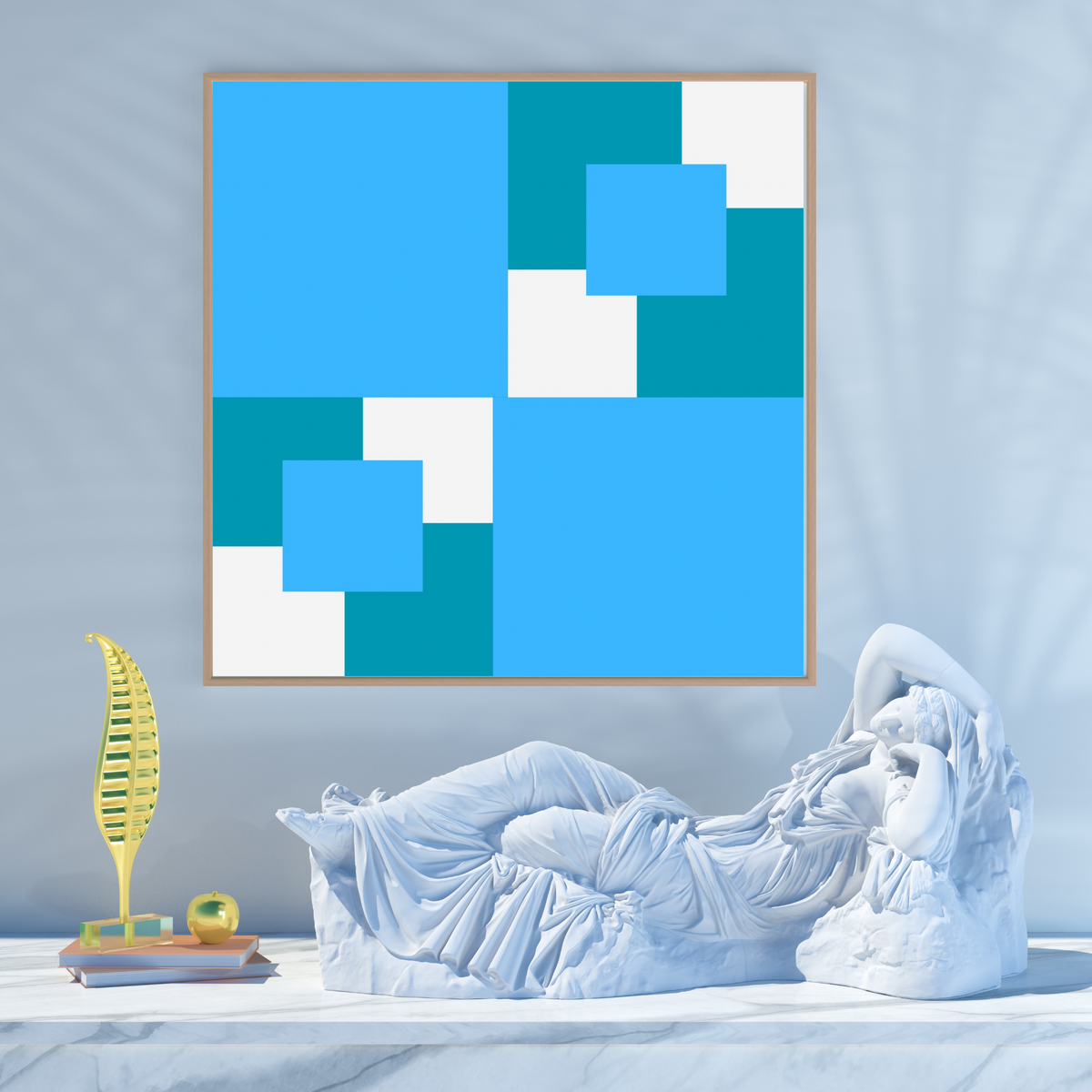 Minimalist Blue Abstract Wall Art Set of 2 – Square Digital Prints in White & Blue (20x20, 24x24, 36x36)