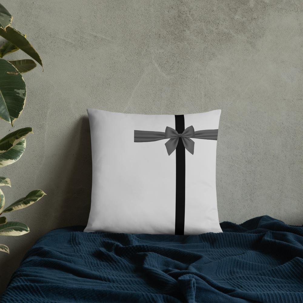 White Throw Pillow with Black Line & Bow – 18x18” & 22x22”