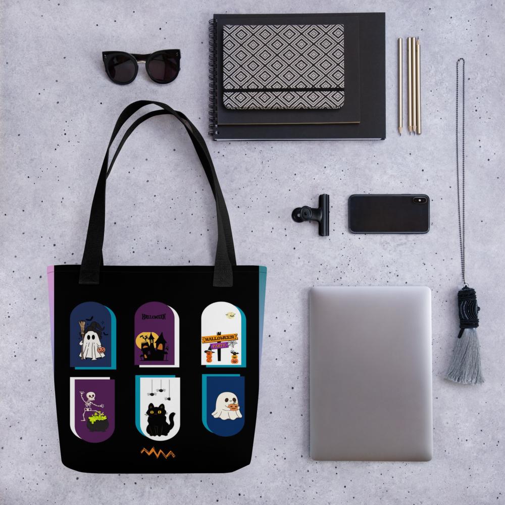 Black Halloween Toothbag – 15”x15” Reusable Tote with Vibrant Spooky Art