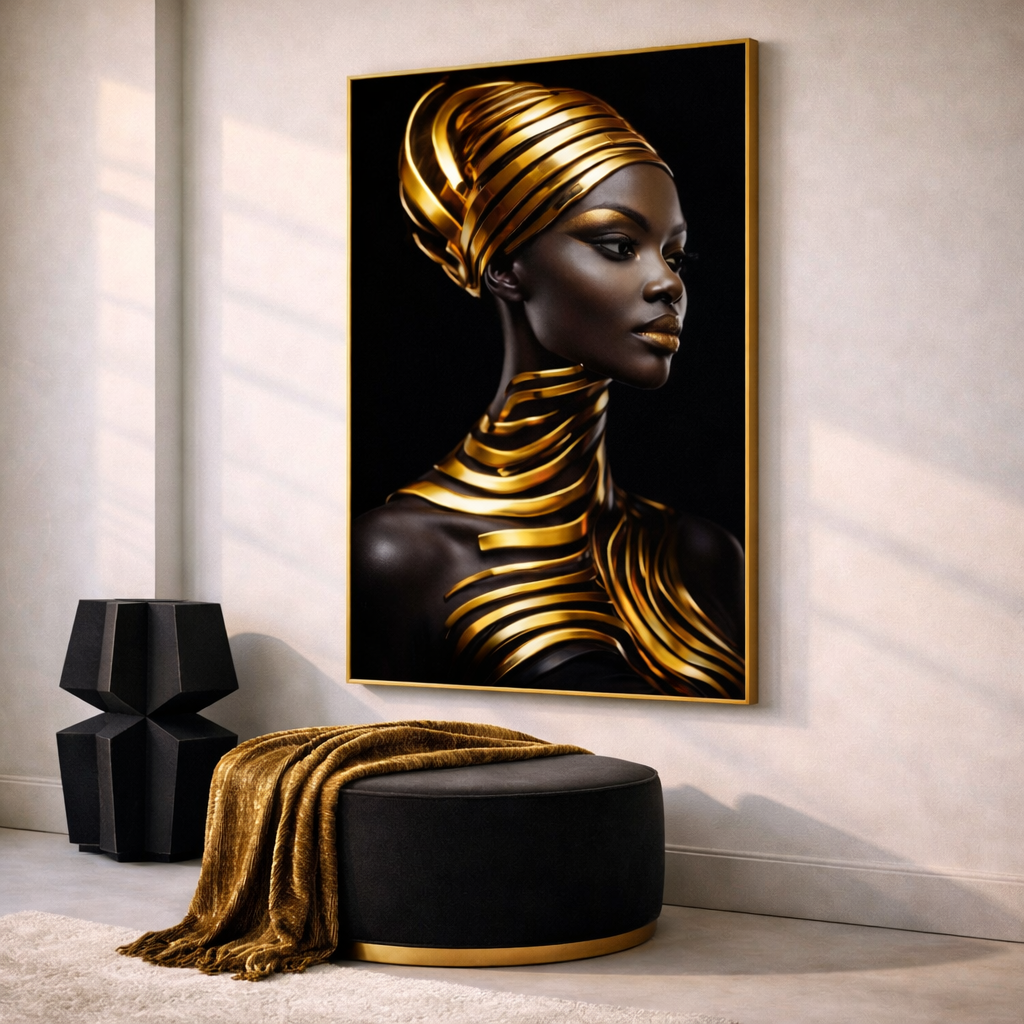 Luxury Black and Gold Afrocentric Wall Art Set – Regal African Queen Printable Decor – Modern Statement Digital Download (11x14, 16x20, 18x24, 24x36)