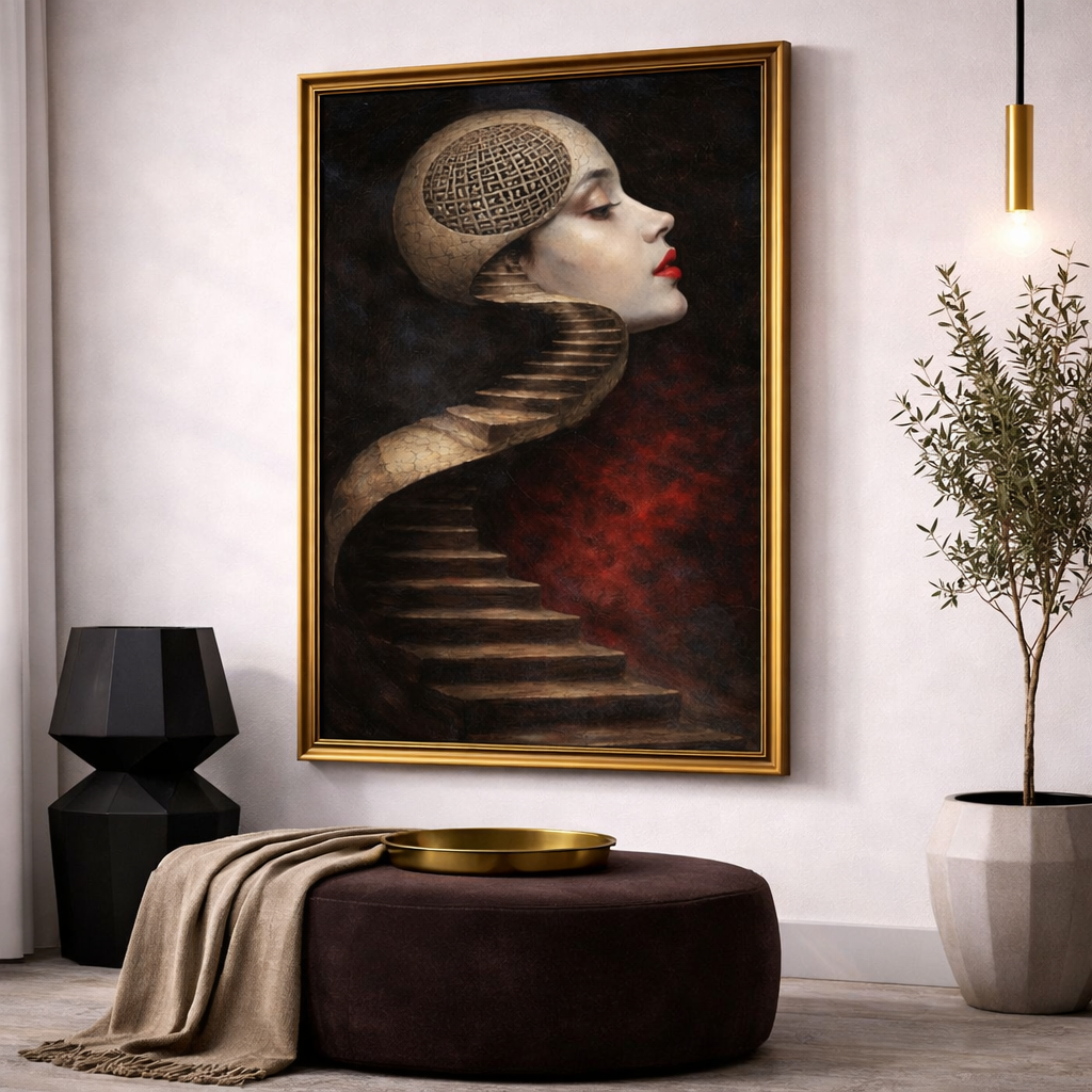 Surreal Staircase Face Wall Art Set – Abstract Psychological Portrait Printable – Dark Concept Digital Download (11x14, 16x20, 18x24, 24x36)