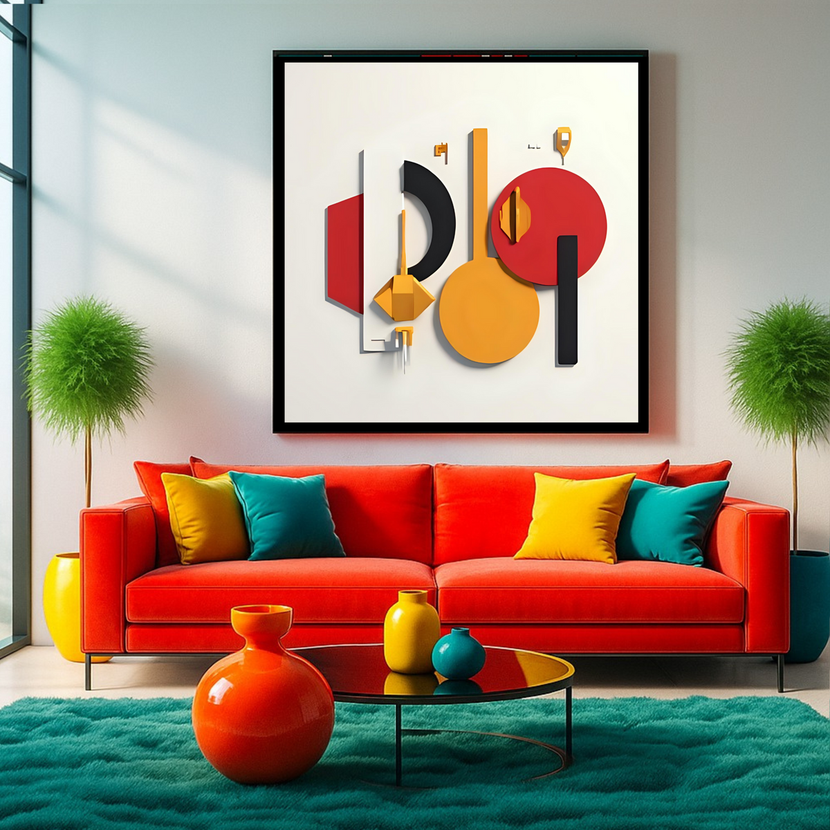 Modern Abstract Wall Art Set – Red, Black & Yellow on Off-White (3 Digital Prints – 16x16, 20x20, 24x24 in)