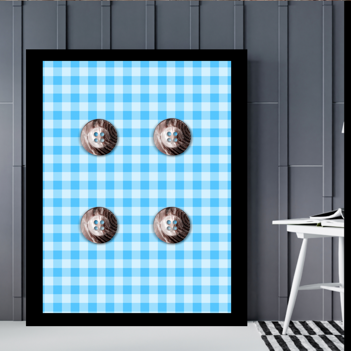 Set of 6 Digital Wall Art Prints – Checked, Button & Bow Design – Blue, Red, Purple, Yellow – 16x20, 18x24, 24x36 in – Soft Modern Decor