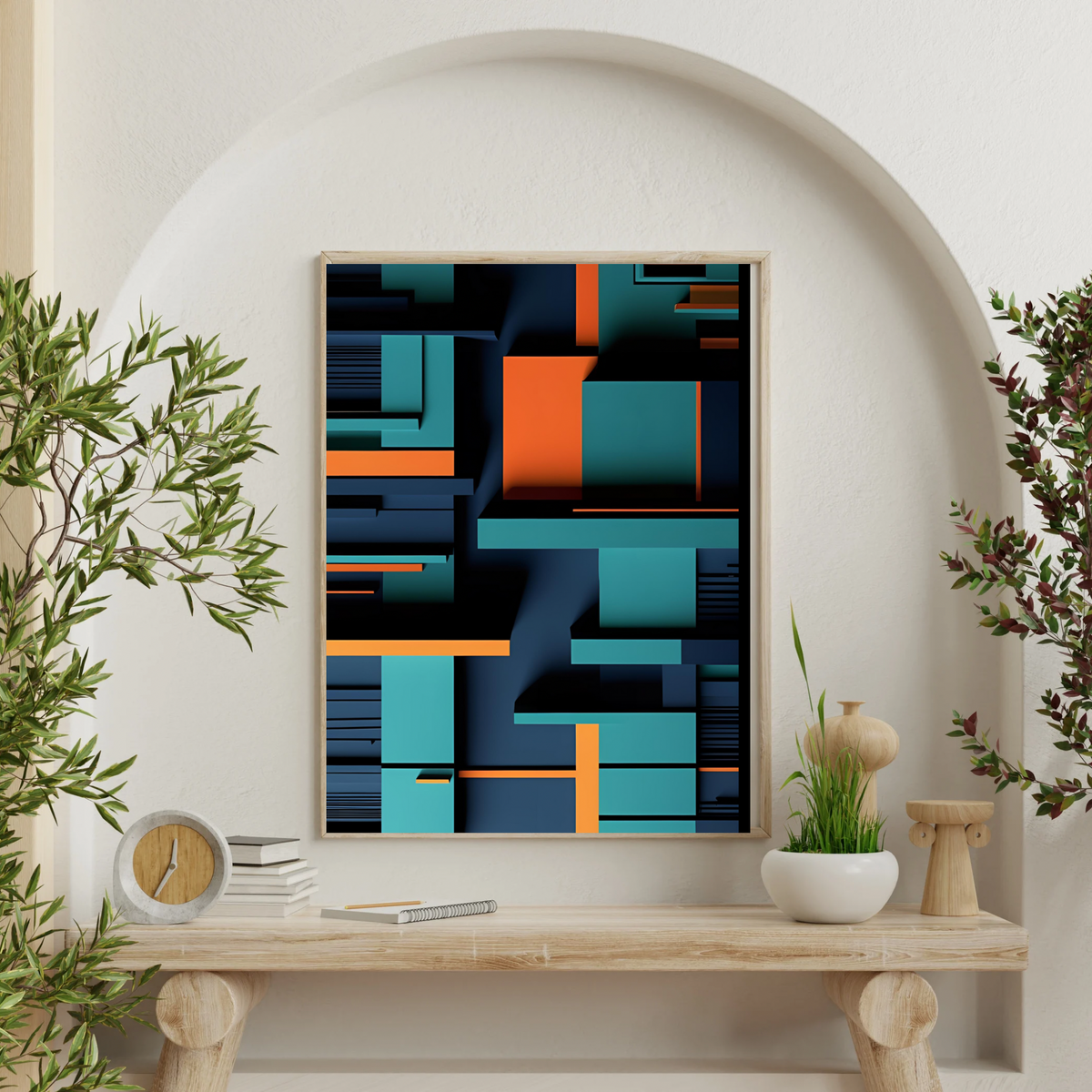 Bold Navy & Orange Abstract Wall Art – 3-Piece Digital Download Bundle (16x20, 18x24, 24x36 Inches)