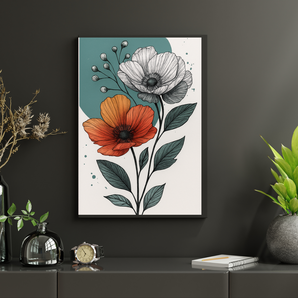 Floral Wall Art Digital Download – Set of 2 Orange Flower Prints (16x20, 18x24, 24x36 Inches)