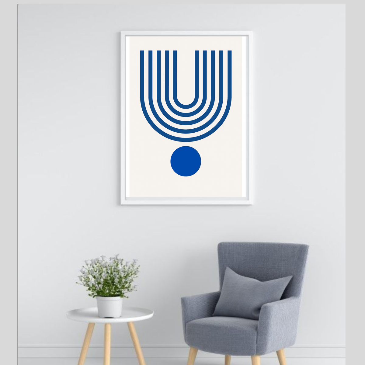 Boho Blue & White Abstract Wall Art – Minimalist Digital Download, Modern Bohemian Printable Art (16x20, 18x24, 24x36)