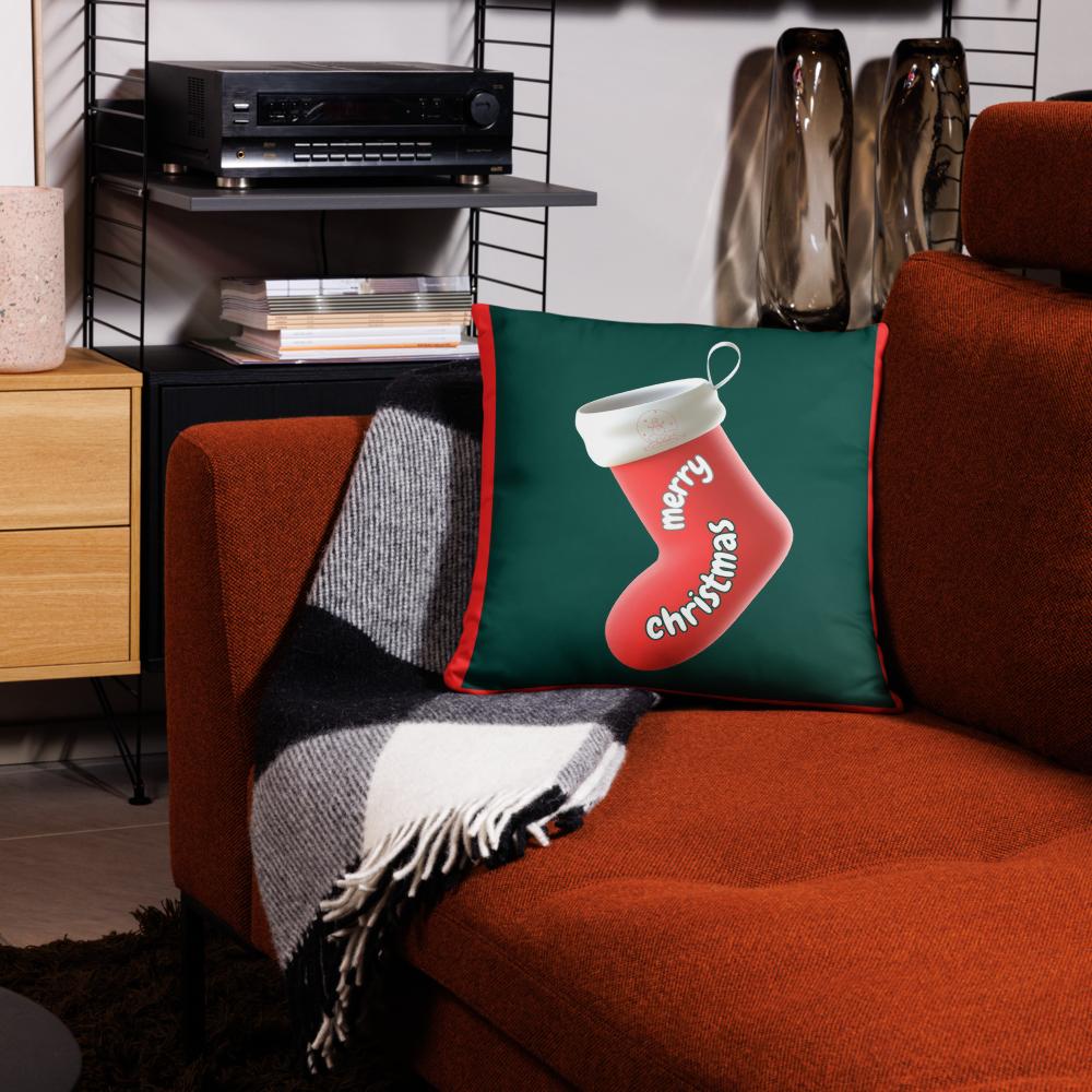 Green, Red & White Christmas Pillow – Festive Holiday Throw Cushion (18x18 & 22x22 Inches)