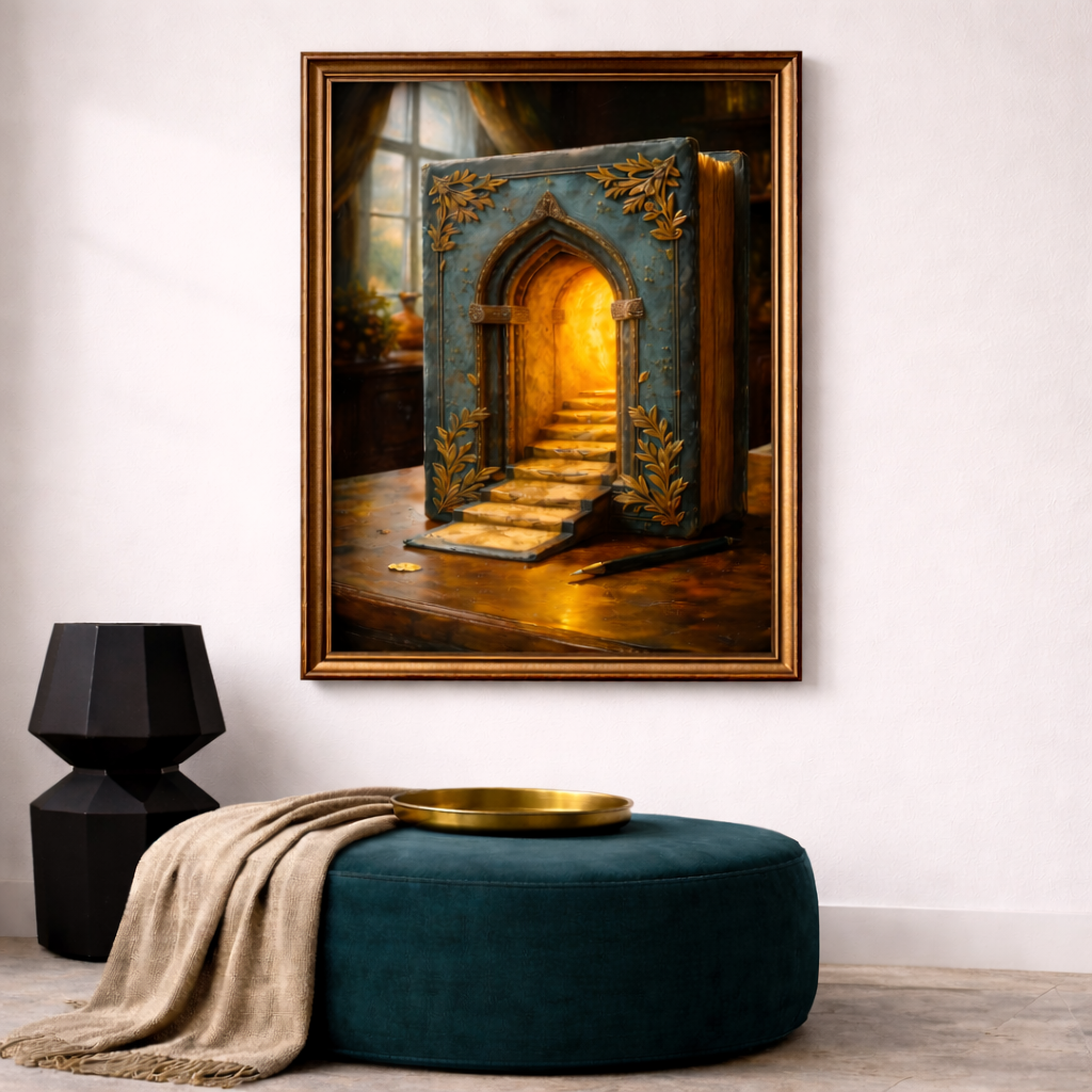 Autumn Lantern & Golden Doorway Wall Art Set – Cozy Fall Fantasy Printable – Warm Rustic Living Room Digital Download (11x14, 16x20, 18x24, 24x36)