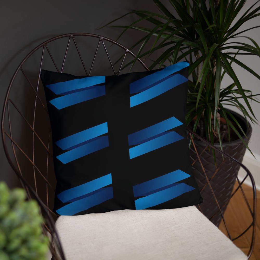 Black Throw Pillow with Blue Brick Pattern – 18x18” | Modern Rectangular Block Design