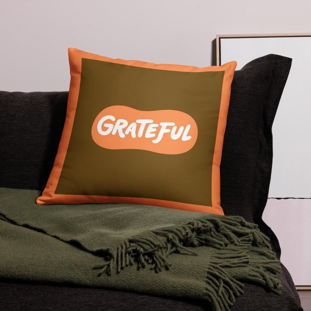 Grateful Thanksgiving Pillow – 18x18 Orange & Brown Throw Cushion