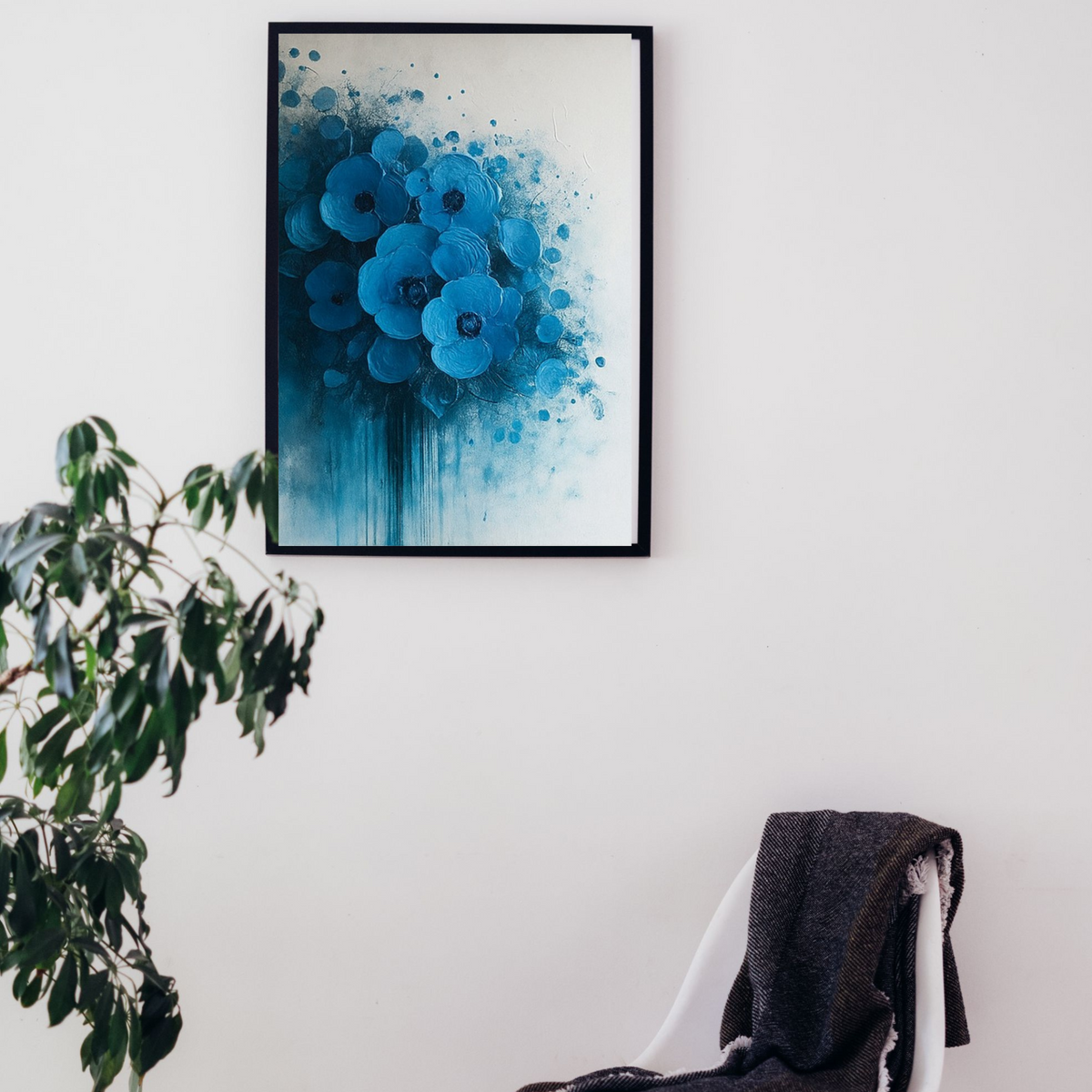 Blue Floral Digital Wall Art – Printable Artwork in 16x20, 18x24 & 24x36