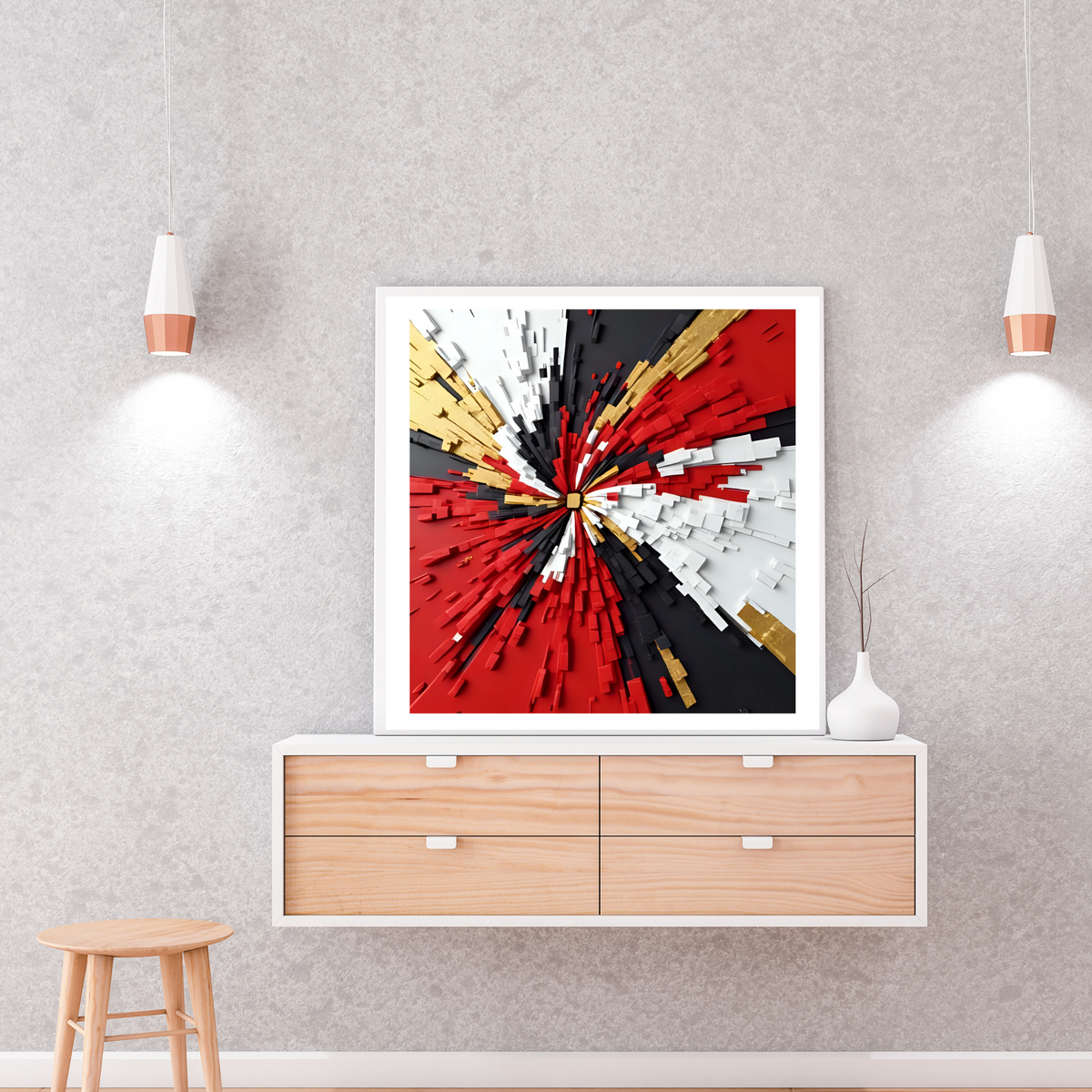 Classy Splatter Art Set – Black, Red, White & Gold (2 Digital Prints – 16x16, 20x20, 24x24 in)
