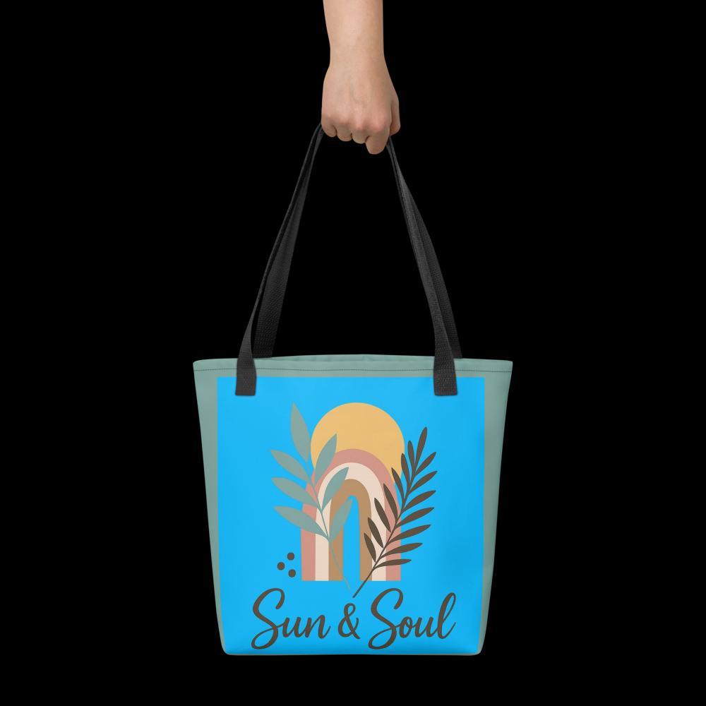 Eco-Friendly Boho Tote Bag – Reusable Blue & Green Shoulder Bag for Everyday Use