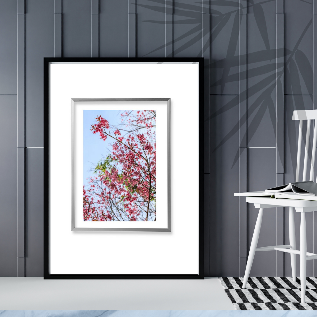Pink Floral Wall Art Set | 3 Elegant Prints with Silver Border & Grey Center – Digital Download