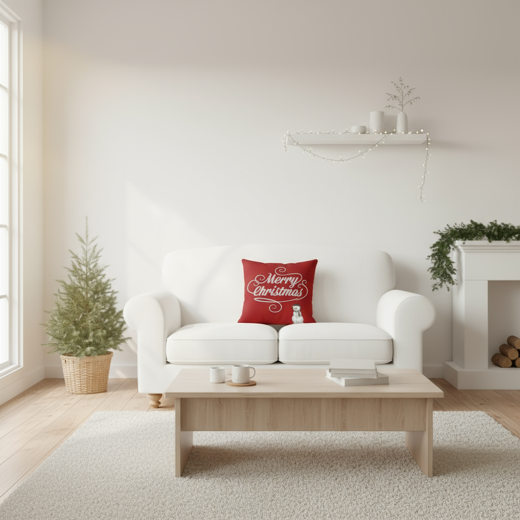 Red Merry Christmas Throw Pillow – White Snowman Design – 18×18 & 22×22 in