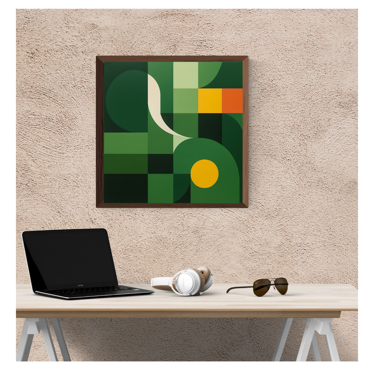 Square Abstract Wall Art – Green, White, Yellow & Orange Modern Digital Print | Digital Download (20x20, 24x24, 36x36)