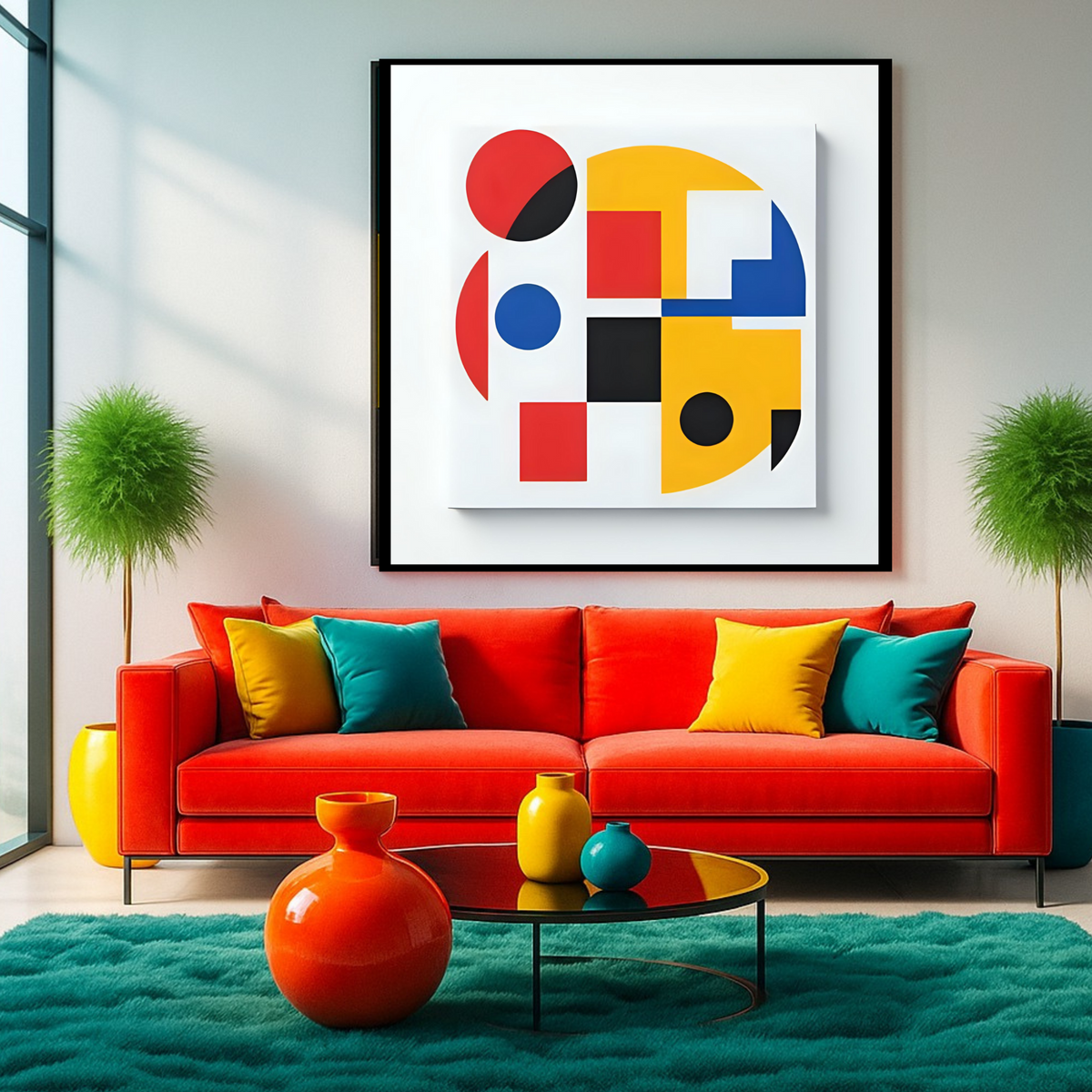 Bold Abstract Wall Art Set – Blue, Red, Yellow & Black (3 Digital Prints – 16x16, 20x20, 24x24 in)