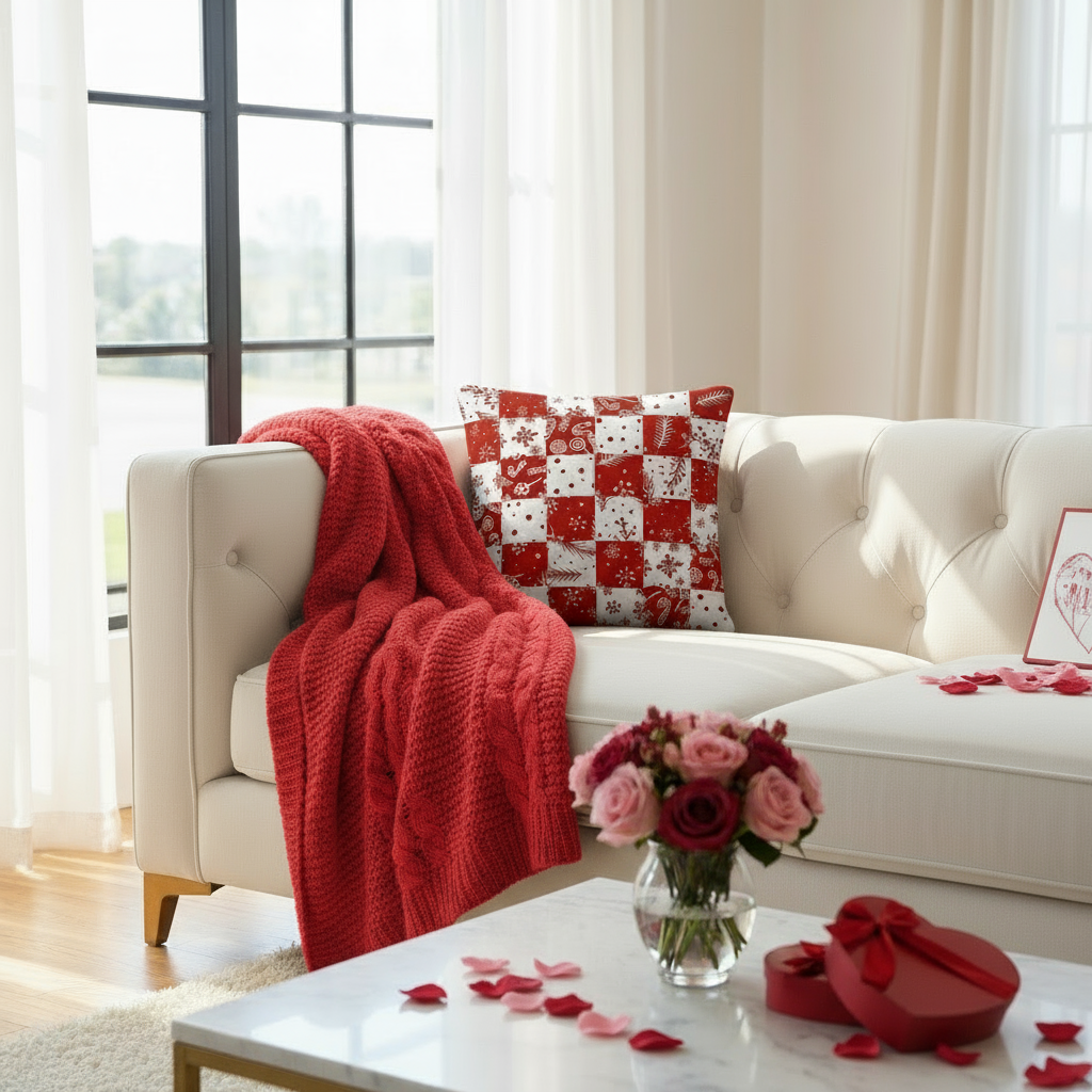 Red & White Candy Cane Christmas Throw Pillow – Festive Holiday Home Décor (22x22”)