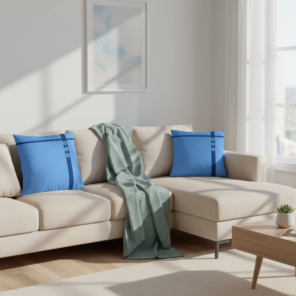 Blue Throw Pillow with Royal Blue Button Detail – Modern Accent Cushion (18x18 & 22x22)