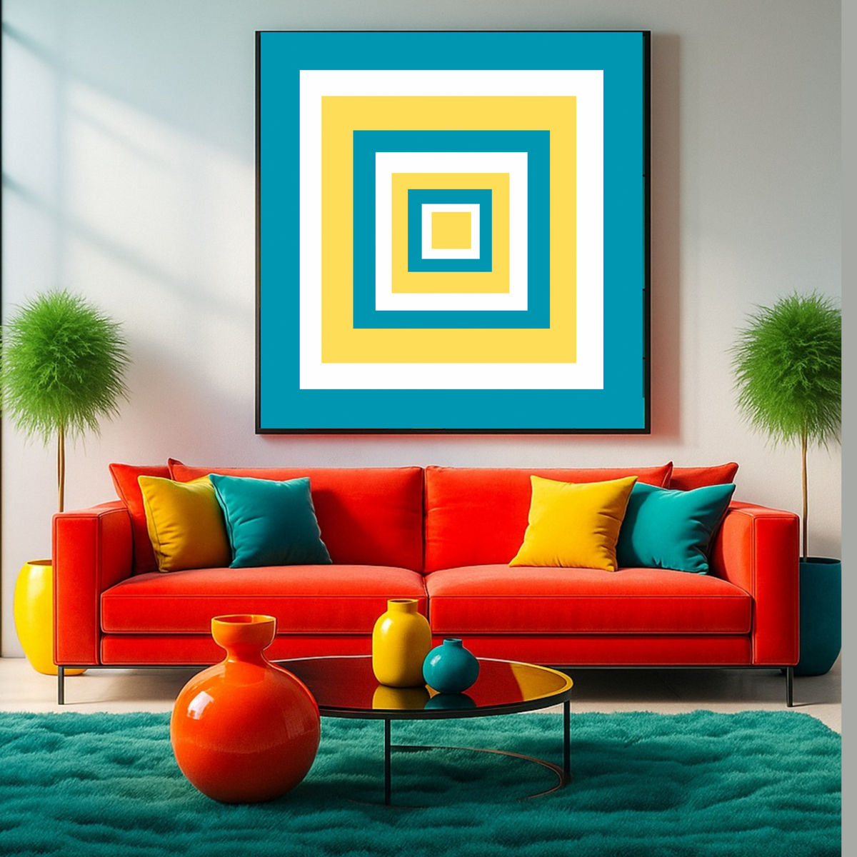 Yellow, White & Blue Abstract Wall Art Set – 2-Piece Square Digital Download (20×20, 24×24, 36×36)