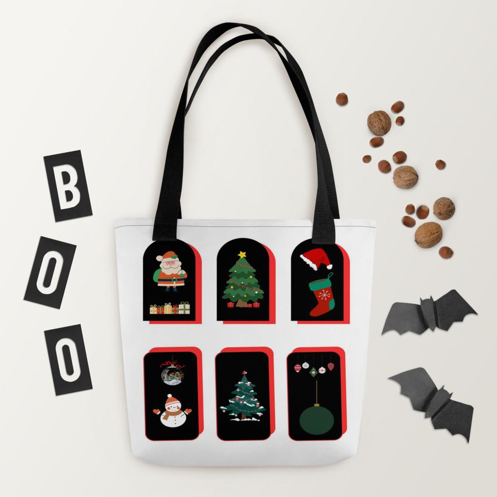 Christmas Tote Bag – 15×15″ White Background with Elegant Festive Design