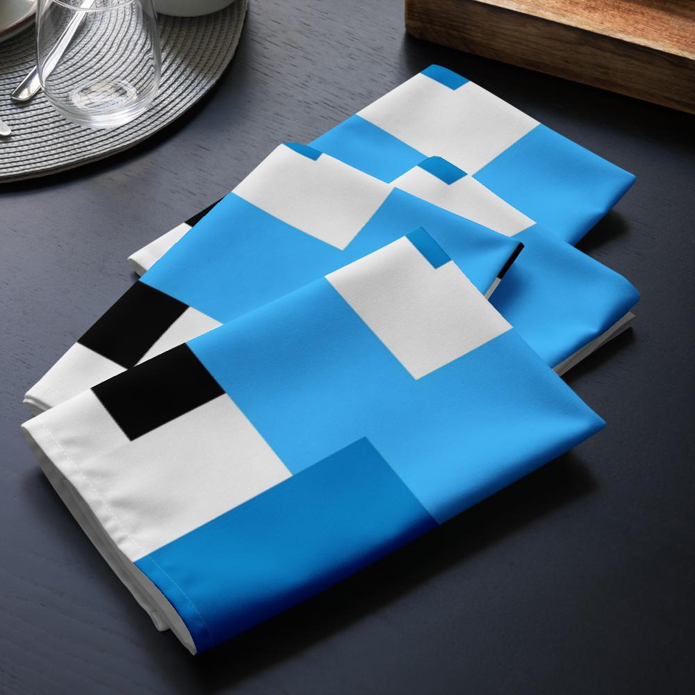 Black, White & Blue Abstract Cloth Napkin Set – 4 Reusable 20x20” Fabric Napkins for Modern Table Décor