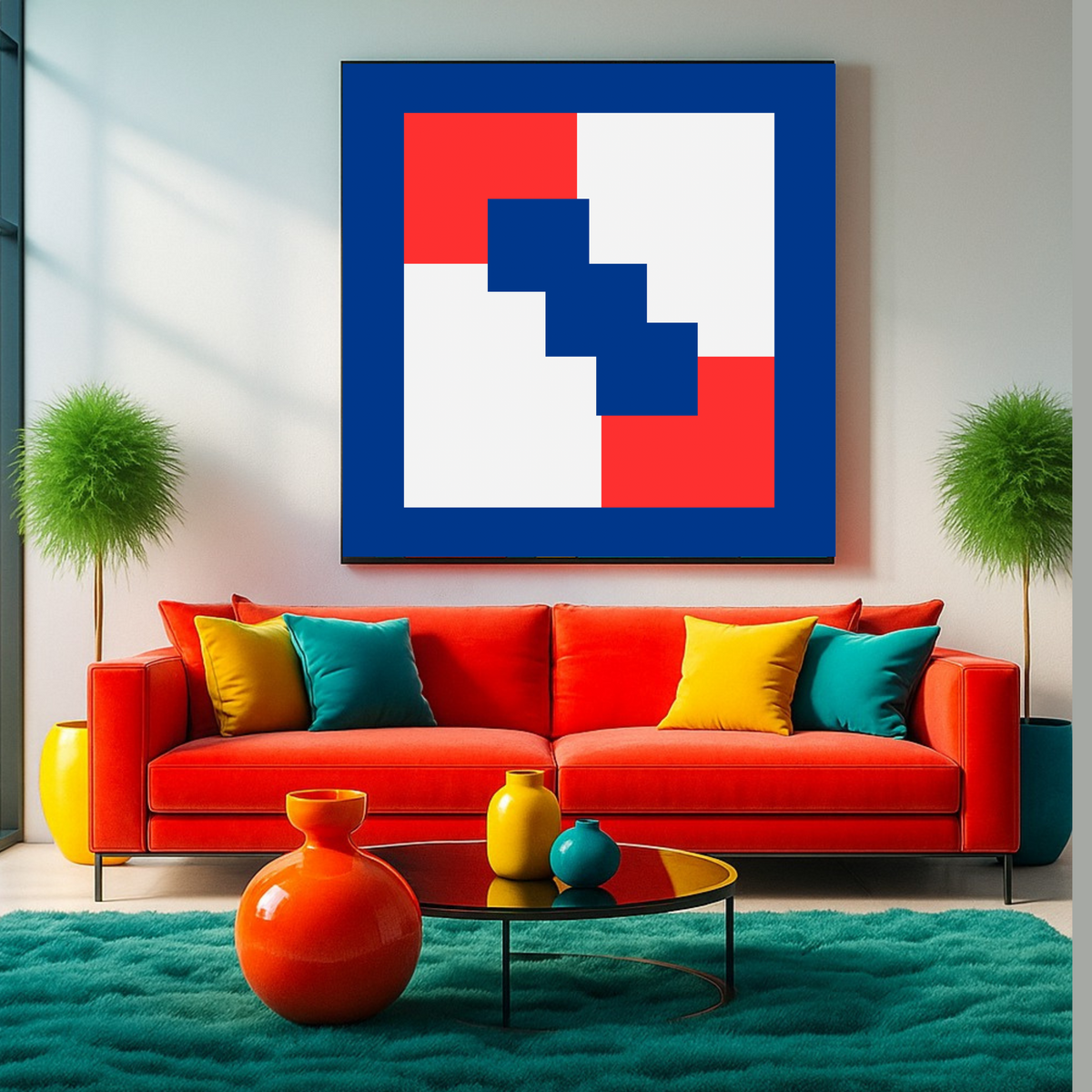 Red White & Blue Abstract Shapes – Square Printable Wall Art (20x20, 24x24, 36x36) – Set of 2 Digital Prints