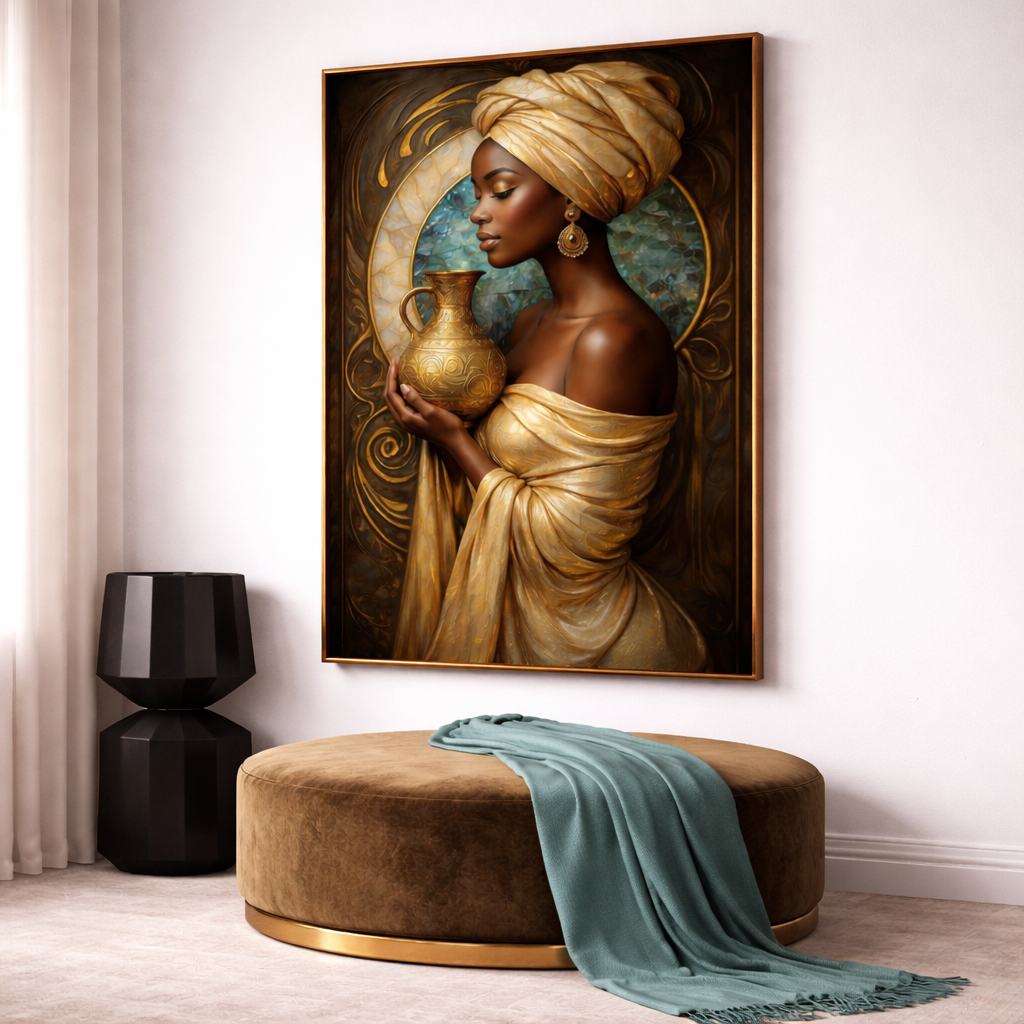 Afrocentric Gold Wall Art Set – Black Woman Portrait Printable – Luxury African Inspired Decor – Digital Download (11x14, 16x20, 18x24, 24x36)
