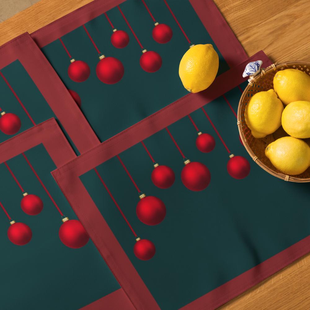 Christmas Placemats Set of 4 | Red & Green Holiday Table Decor (18x14 in)