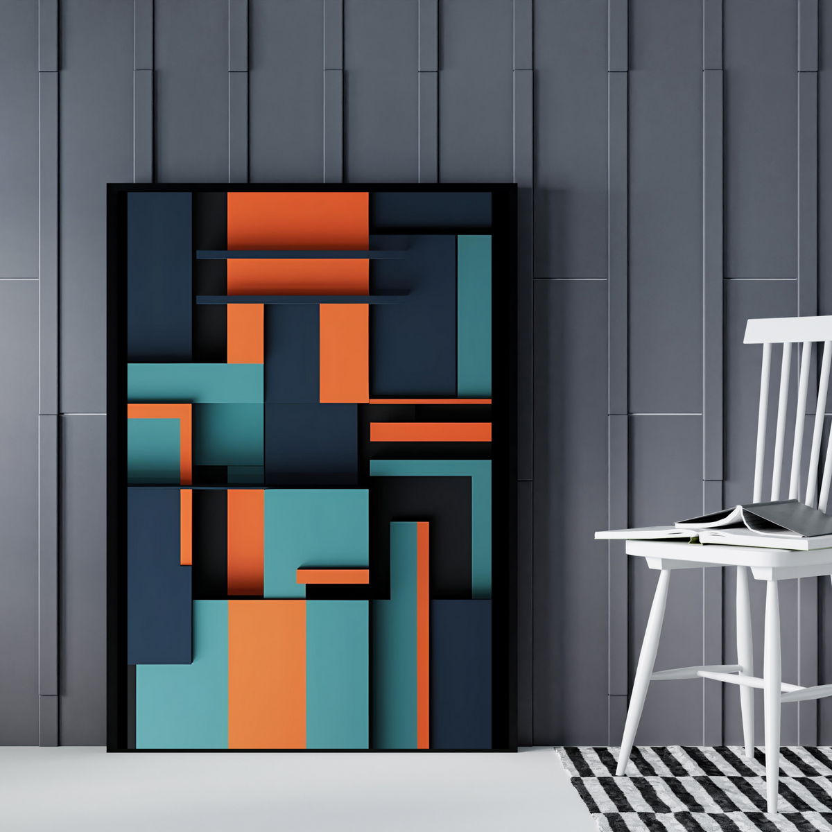 Bold Navy & Orange Abstract Wall Art – 3-Piece Digital Download Bundle (16x20, 18x24, 24x36 Inches)