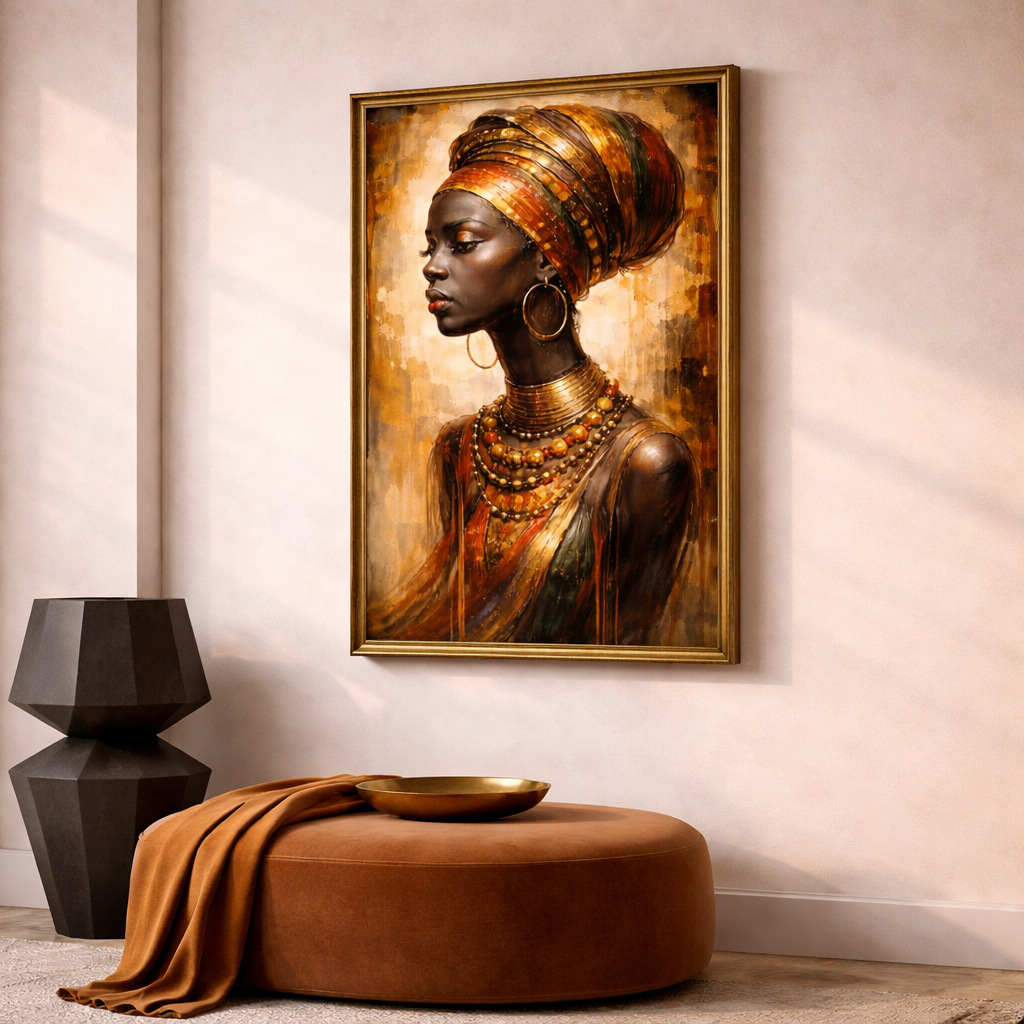 Luxury Afrocentric Queen Wall Art Set – Red & Gold African Woman Portraits – Bold Bedroom Decor – Modern Black Woman Printable (11x14, 16x20, 18x24, 24x36)