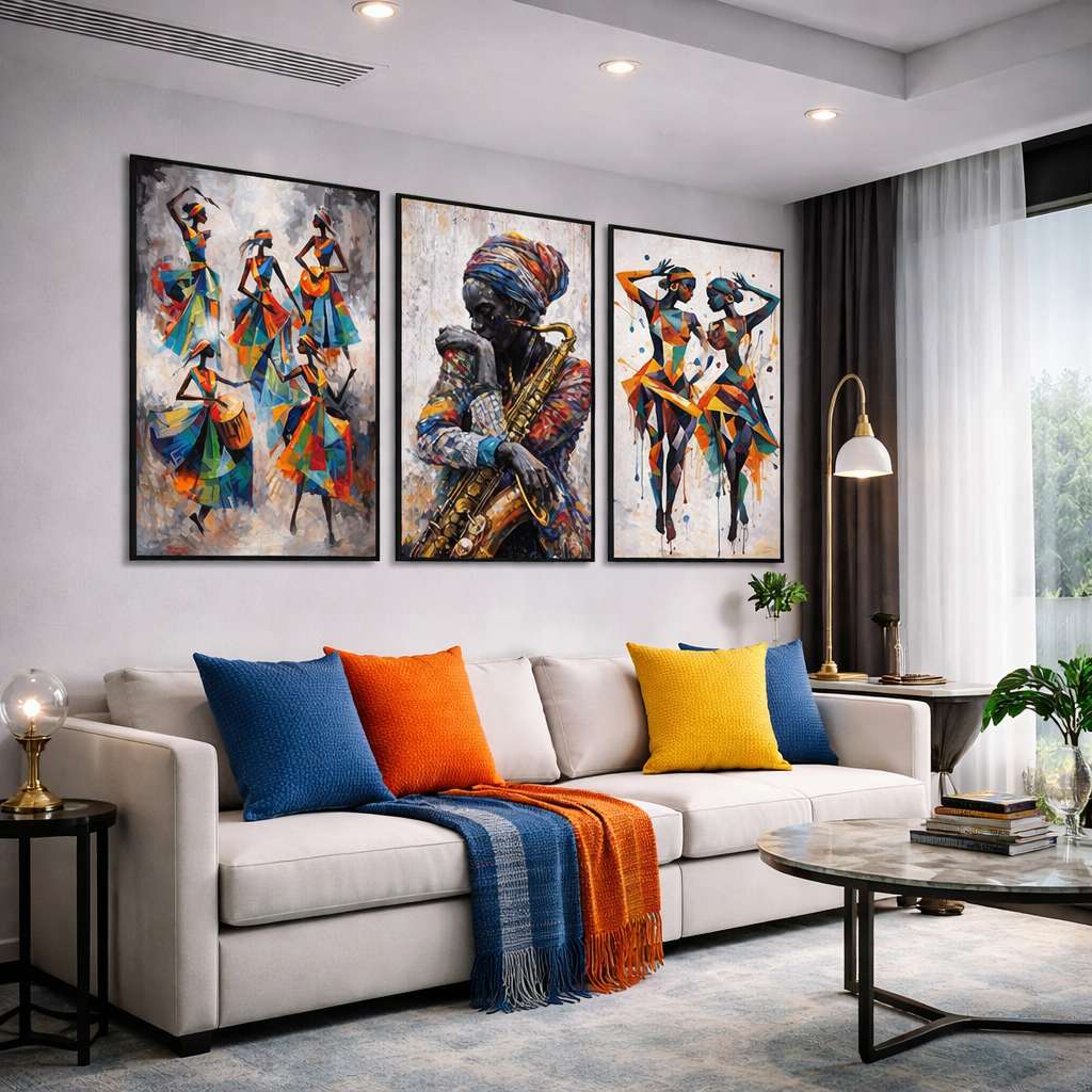 Afrocentric Music and Dance Wall Art Set – Vibrant African Inspired Printable Decor – Modern Cultural Digital Download (11x14, 16x20, 18x24, 24x36)