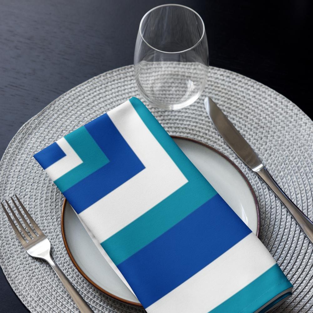 White, Blue & Teal Abstract Cloth Napkin Set – 4 Reusable 20x20” Fabric Napkins for Elegant Table Décor