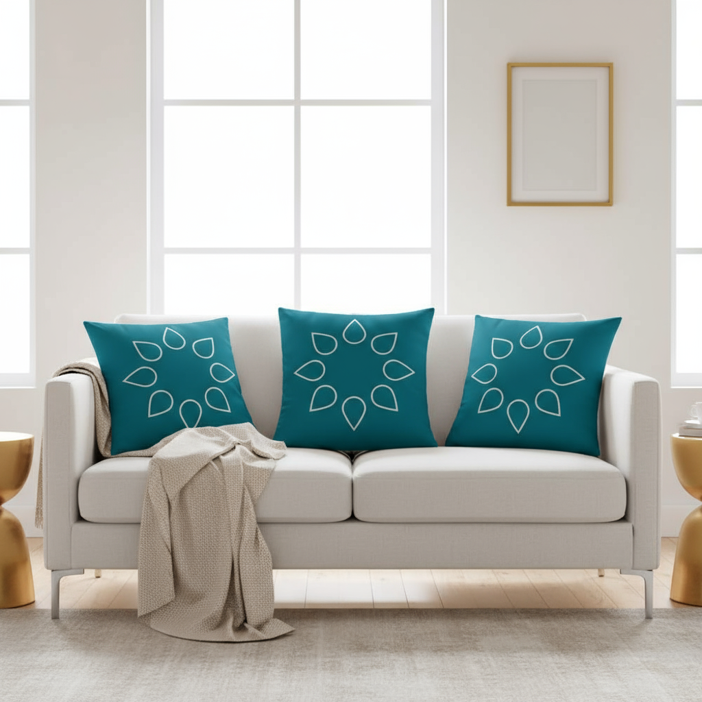 Teal and White Decorative Throw Pillow 22x22” – Modern Accent Cushion for Living Room Sofa, Bedroom, or Office Decor