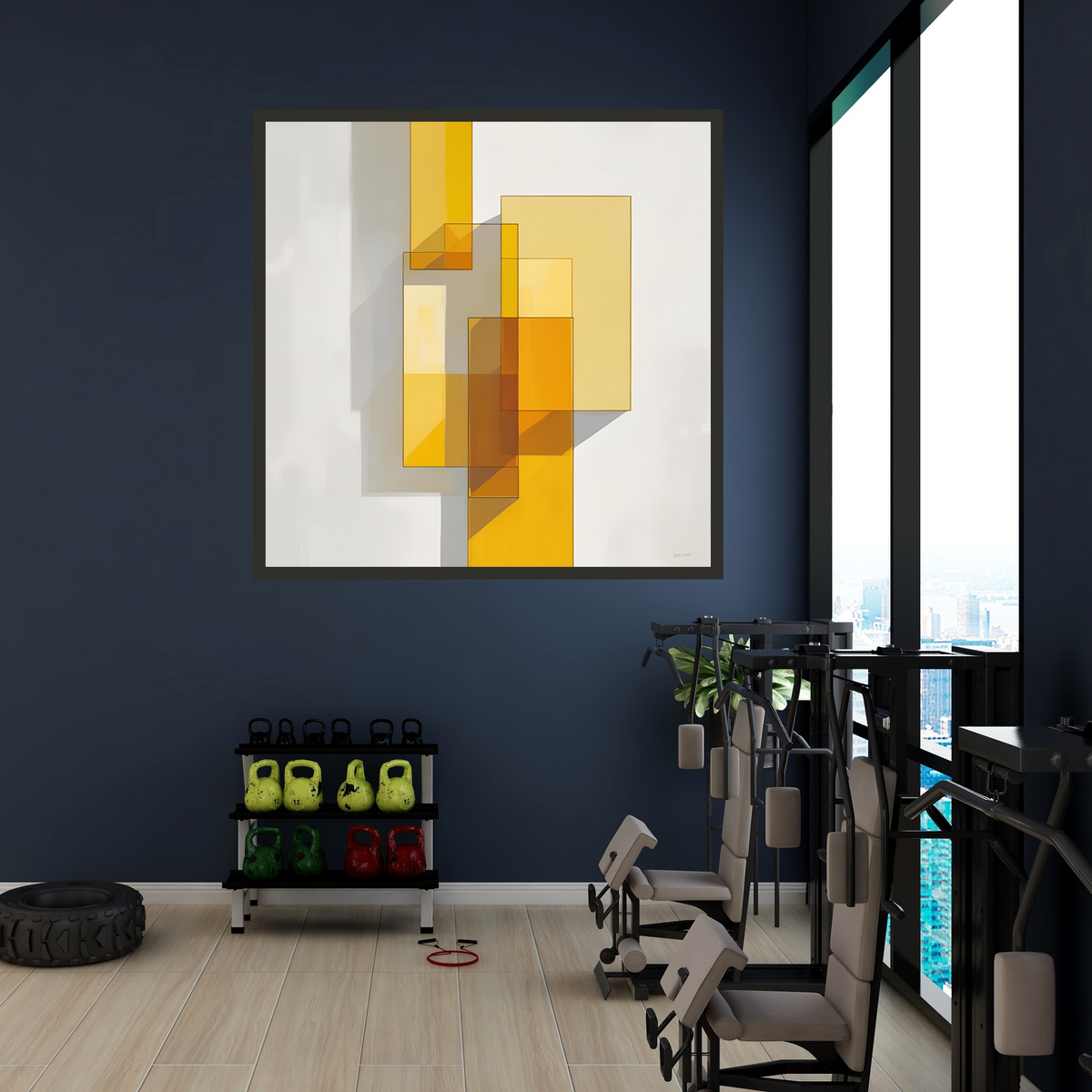 Minimalist Yellow & Amber Abstract Wall Art Set – Square Canvas Prints (16x16, 20x20, 24x24 in)