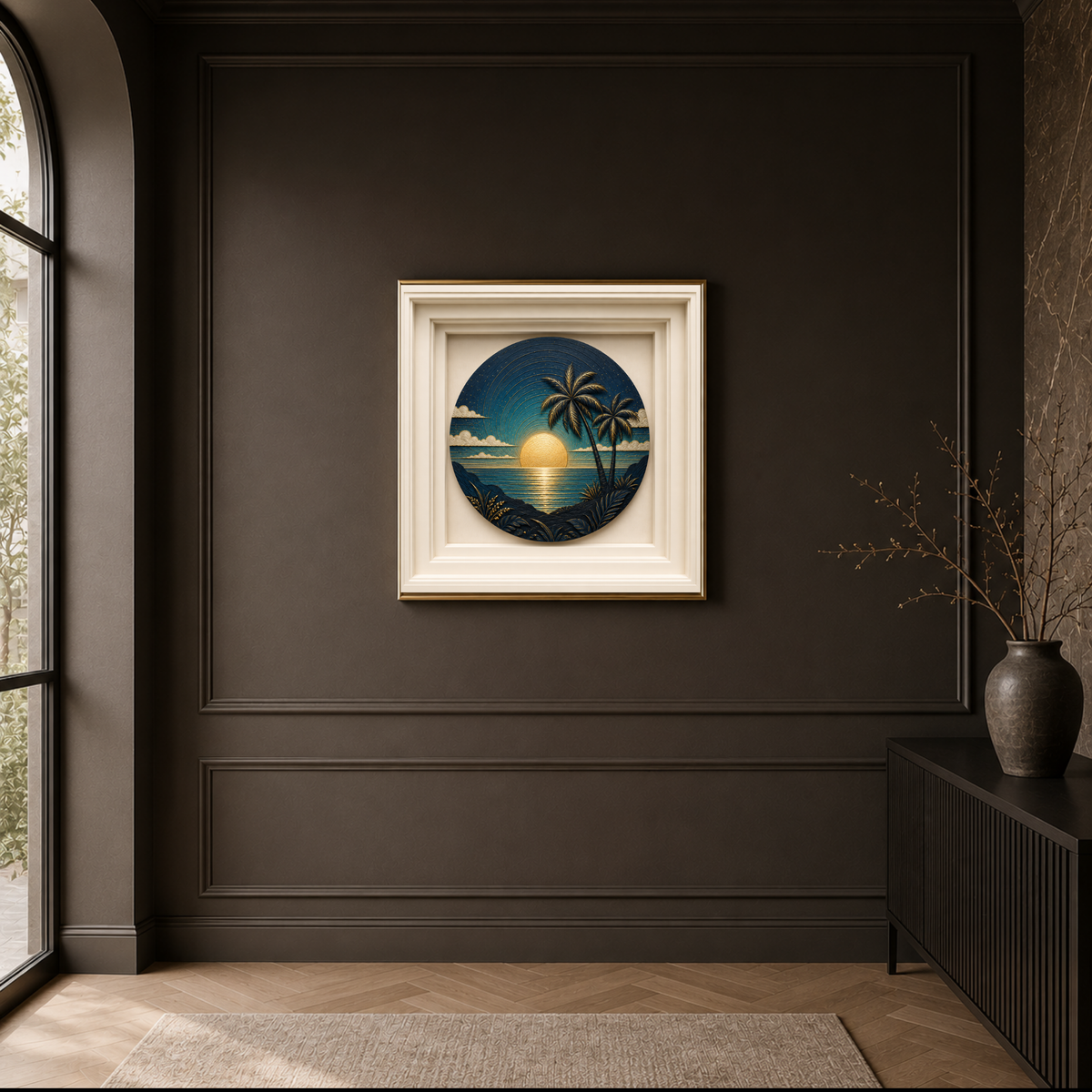Golden Horizon Sculptural Sunset Wall Art | Premium Square Nature Print | Modern Landscape Digital Download